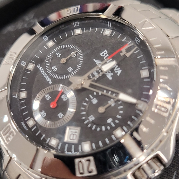 Bulova Marine Star Chronograph Date Black Dial Stainless Steel Men's Watch 96G51 - Picture 12 of 12